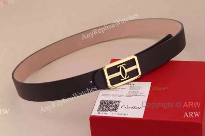Fake Cartier Brown Leather Belt with Gold Double C Buckle - Buy